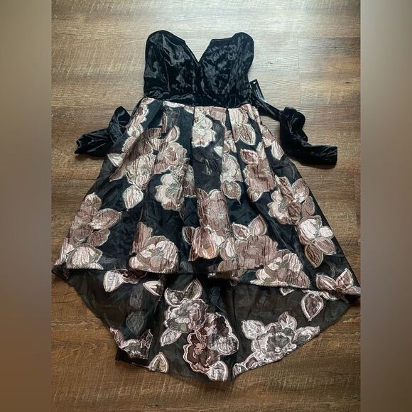 VENUS Strapless High-low Mini Dress velvet Floral Tulle homecoming Sz 14 NWT - Picture 4 of 16